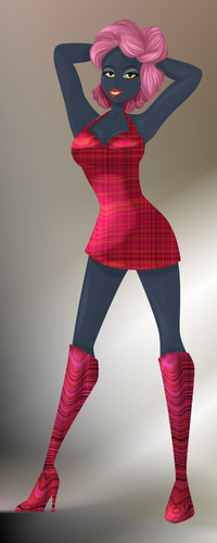 Ciemnoskórą dziewczynę w czerwone ubrania