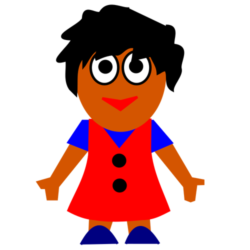 Vector illustraties van gelukkig Afro-Amerikaanse meisje in een rode jurk