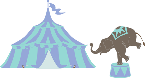 Vector miniaturi de cort de circ cu elefant