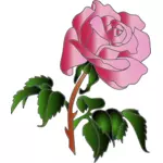 Vector image of pink rose with lots of leaves