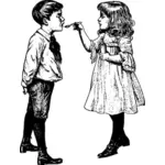 Image vectorielle de fille donne un médicament contre la toux à son frère