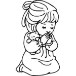 彼女の膝のベクトル線画で祈る少女