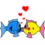 키스 하는 두 물고기의 벡터 그래픽