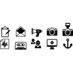 Vektor-Illustration von schwarzen und weißen Kommunikation Symbolsätzen