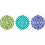 Three colorful pattern circles vector illustration