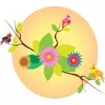 Ptáci a květiny pod sluncem ilustrace