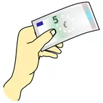 Mão segurando a 5 euros