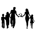 Silhouette of a family with communist sign
