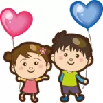 Pojke och flicka med hjärtat ballonger