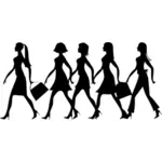 Fem kvinnor promenader siluett
