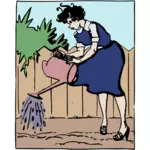 妇女浇水花园