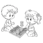 Pojke och flicka spela schack