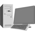 Векторное изображение в градациях серого настольного компьютера конфигурации