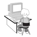 Kid à l'illustration de vecteur de table ordinateur