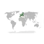 Europe disorot pada peta dunia vektor ilustrasi