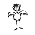 Zlobí pták v černobílé ilustrace