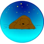 Beruang cokelat yang tidur di bawah bintang-bintang vektor klip seni