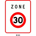 Vector illustration of 30mph speed limitation zone square French roadsign