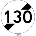 Immagine vettoriale della fine del segnale stradale limite di velocità di 130 km/h