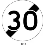 矢量绘图的每小时 30 英里的速度限制结束法国道路标志牌上写