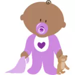 Foto van de baby in paarse kleding