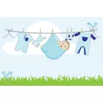Komik bebek çocuk bir clothesline üzerinde