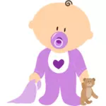 Bayi laki-laki yang memegang mainan boneka beruang