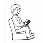 少年座って読書ベクトル画像