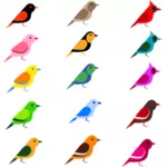 Aves volando sobre árboles con otro pájaro en él vector dibujo