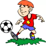 Fotbollsspelaren sparkar bollen