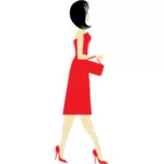 महिला लाल रंग की पोशाक और उच्च ऊँची एड़ी के जूते पहने हुए