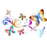Padrão de floreio com borboletas vector clipart