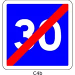 Grafika wektorowa koniec ograniczenia prędkości 30 km/h niebieski kwadrat francuski drogowskaz