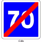 结束了每小时 70 英里的速度向量剪贴画限制蓝色方形法国道路标志牌上写