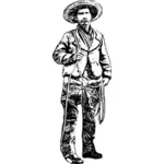 Homem mexicano caballero em desenho vetorial de preto e branco
