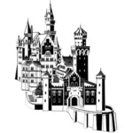Neuschwansteinin linna mustavalkoisessa vektori clipart-kuvassa