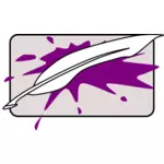 Image vectorielle de plume d'écriture sur un fond violet splash