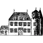 French chateau in black and white vector illustration