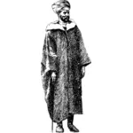 Vector graphics of man in cloak and turban in black and white