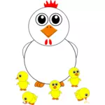 漫画の鶏と雛のベクトル図
