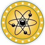 Vektor menggambar atom lencana terletak di emas