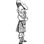 Mies skotlantilaisessa hameen karikatyyripiirroksessa