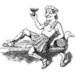 Векторная иллюстрация человека на диване, восхищаться с напитком