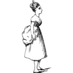 Lady in lange jurk karikatuur tekening