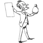 Векторная иллюстрация комиксов человек с пустой плакат и расслоение в каждой руке