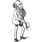 Mann mit langem Bart und schwarz-weiß Zeichnung