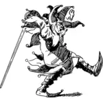 Vektor ClipArt-bilder av killen med ett svärd i Jester kostym