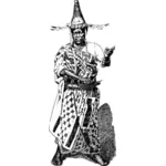 African 19th century male costume in black and white vector illustration