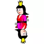 Doble reina de corazones dibujos animados dibujo vectorial