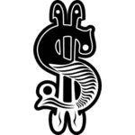 Signo de dólar negro y blanco decorado